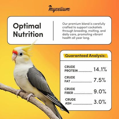 Mycelium Cockatiel Premier Bird Seed (5 LB Bag) | Organic Bird Food Fortified with Vitamins for Immunity, Energy & Digestion | Dust-Free, Daily Nutrition for Pet Birds | Non-GMO, USA Made