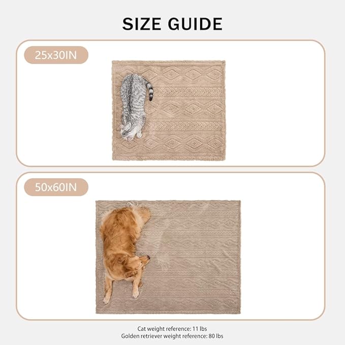 Qeils Jacquard Dog Blankets for Large Dogs, Cozy Calming Pet Blanket Washable for Couch Protection, 280GSM Coral Fleece Plush Fluffy Throw Blanket, Taupe Boho, 50x60IN