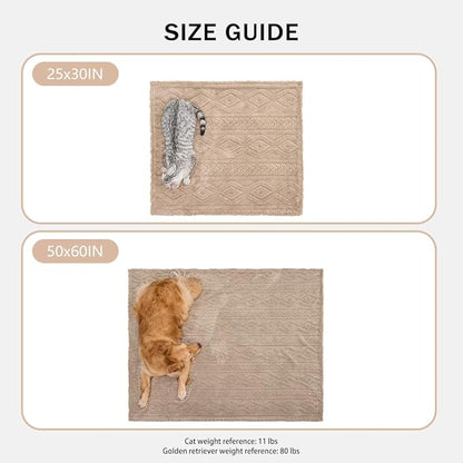 Qeils Jacquard Dog Blankets for Large Dogs, Cozy Calming Pet Blanket Washable for Couch Protection, 280GSM Coral Fleece Plush Fluffy Throw Blanket, Taupe Boho, 50x60IN