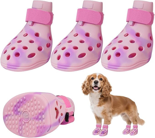 Dog Shoes for Hot Pavement, Adjustable Magic Tape Boots for Small, Medium & Large Dogs, Anti-Slip, Easy to Clean Paw Protectors for Beach, Outdoor & Hot Weather (Pink M)