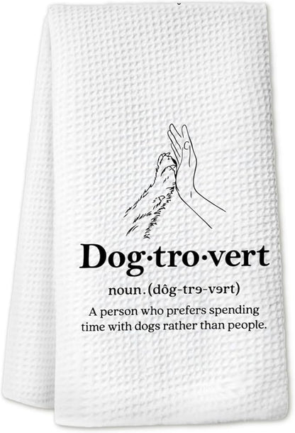 Dogtrovert Dog Kitchen Towels, Dog Lover Mom Gifts for Women Dish Towels for Kitchen Drying, Puppy Pet Lover Gifts Hand Towels for Bathroom, 16x24 Inch
