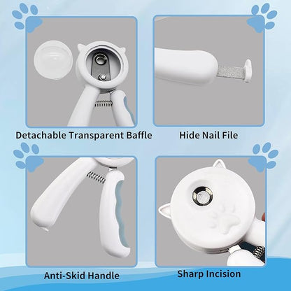 WishLotus Pet Nail Clippers, Anti-Slip and Splash Dogs Nail Clipper with Clear Baffle and Hide Nail File Cat Claw Clippers Grooming Tool Accessories for Small Animals Nail Trimming (Blue)