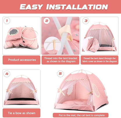 pawstrip Dog Tent Indoor Cat House Pink Puppy Bed Portable Pet Teepe Princess Dog Camping Tent Outdoor Kitten Houses Cute Bunny Nest Girl Kitty Cave (M, Light Pink)