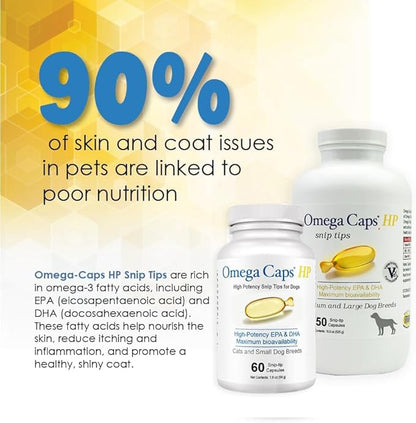 Omega Caps HP Snip Tips for Medium and Large Dogs High Potency EPA and DHA Maximum Bioavailability Fish Oil Supplement Vet Formulated Made in USA Skin Coat Joint and Heart Health 250 Capsules