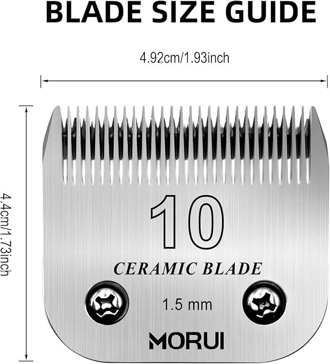 10 Cut Length 1/16"(1.5mm) Detachable Ceramic Pet Dog Clipper Blades Compatible with Most Andis,Oster A5 Wahl KM Series Clippers