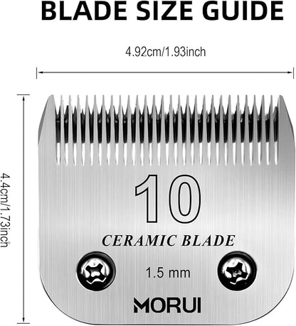 10 Cut Length 1/16"(1.5mm) Detachable Ceramic Pet Dog Clipper Blades Compatible with Most Andis,Oster A5 Wahl KM Series Clippers