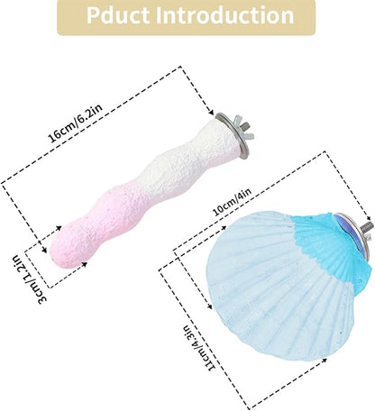 Bird Perches for Cage, Abrasive Surface High Calcium Mineral Parrot Perch Stand - Bird Nail File for Claw & Beak Health, Colorful Ceramic Bird Cage Accessories (Pink, Coral)