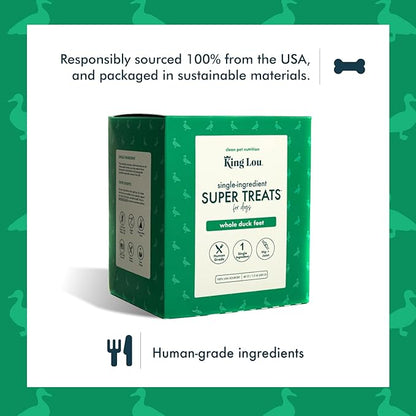 King Lou Pets - Whole Duck Feet for Dogs - Single Ingredient Treat - Dehydrated Dog Treats - USA-Made Dog and Cat Treats - Collagen, Glucosamine, Chondroitin for Hip and Joint Health - 40 Count