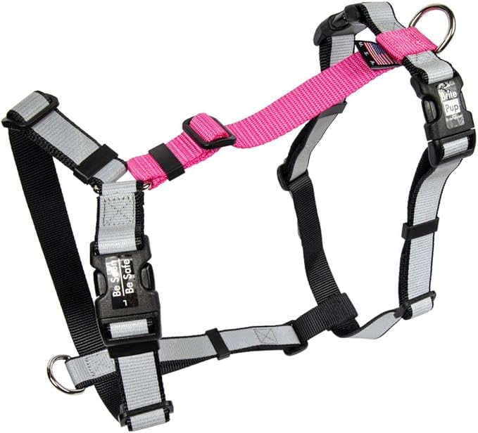 Dog Harness for Large Dogs - No Pull Fully Customizable Fitment - 3M Reflective Heavy Duty Harness for Walking & Training - No Choke Comfortable Collar Design, Made in USA L-Pink