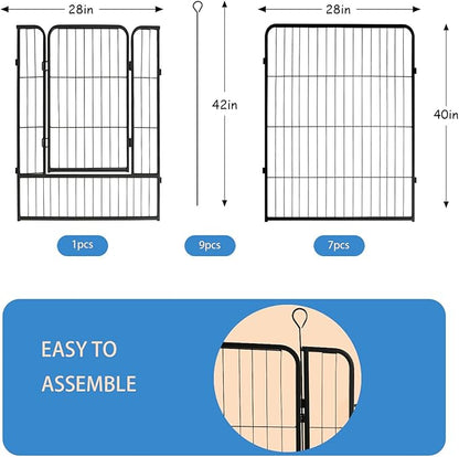 Dog Playpen,40 in(H) Pet Fence Outdoor for Rv Camping,Garden Fence Animal Barrie for Yard,Total 8 Panels with Gate 18.6Ft(L) Black Metal Temporary Fencing