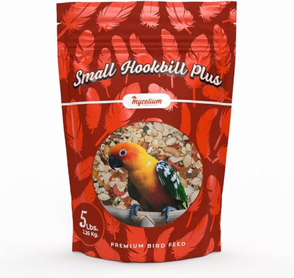 Mycelium Premium Small Hookbill Plus | High-Protein Bird Food for Lovebirds, Parrotlets, & Small Parrots | Organic Seed & Grain Mix with Eggs, Safflower, Millet, Pumpkin, & Oat Groats | 5 lb Bag