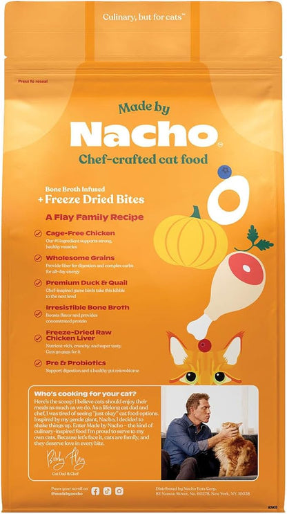Made by Nacho Dry Cat Kibble 10lb Bag, High Protein Premium Cat Food with Freeze-Dried Pieces, Cage-Free Chicken, Duck & Quail, Limited Ingredients, Single Bag
