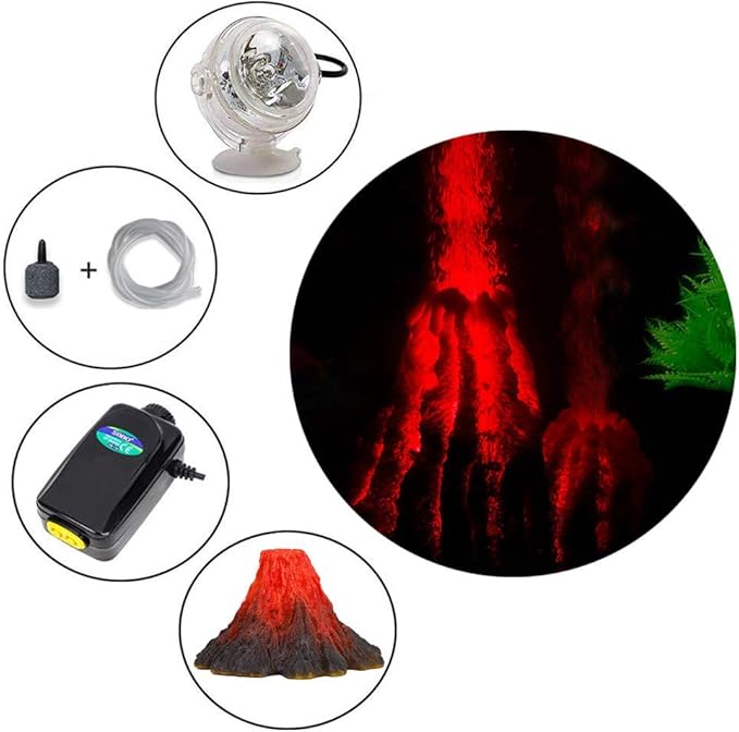 Tank Decoration Volcano Ornament Lava Explosion Look Aquarium Decorations with Multi-Color LED Spotlight for Fish Tank (M)