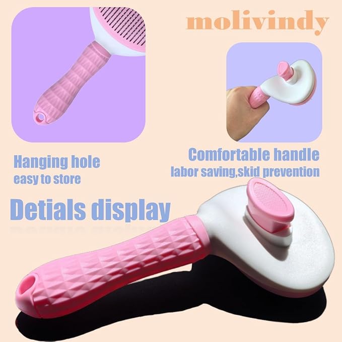 Self Cleaning Slicker Brush,Dog Brush with Massage Particles,Removes Loose hair & Tangles,Skin Friendly & Promote Circulation-pink 1