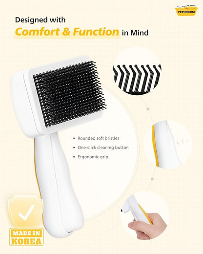 [PETHROOM] Healing Slicker Brush | Pet Brush | Dogs & Cats | Goldendoodle Brush | Coated Tips for Gentle Grooming | Dog Brush for Shedding | Long-Haired or Curly-Haired Dogs, White & Yellow