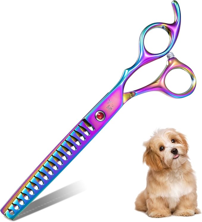 7" Chunker Shears Dog Grooming Rainbow, Thinner Blender Shears for Medium and Big Pets, Japanese Stainless Steel 440C Fur Trimming Scissors for Novice and Professional Groomers