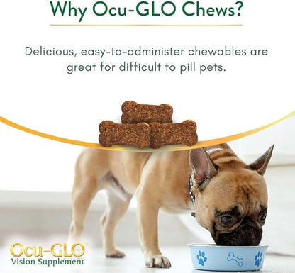 Ocu-GLO Cat & Dog Senior Supplement for Eye Support - Chewable Vision Vitamins Supplements for Large and Small Pets Care with Lutein, Omega-3 Fatty Acids, Grape Seed Extract & Antioxidants