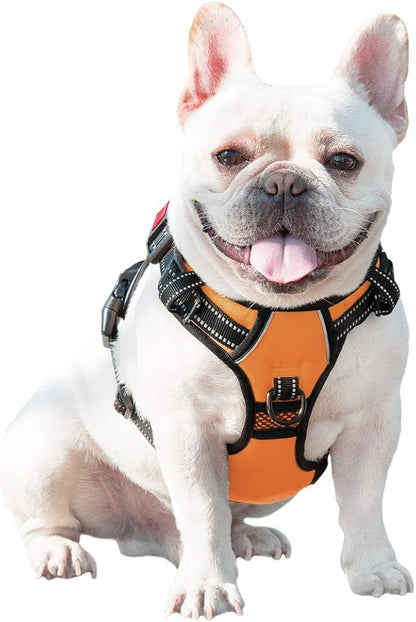 PHOEPET No Pull Dog Harnesses for Small Dogs Reflective Adjustable Front Clip Vest with Handle 2 Metal Rings 3 Buckles [Easy to Put on & Take Off] (XS, Orange)