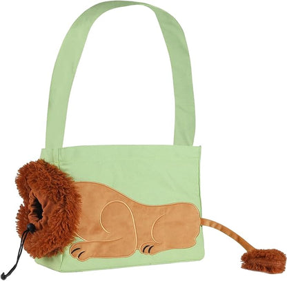 Dog Carrier Sling Lion-Shaped Pet Canvas Bag Cat Shoulder Bag Pet Body Holder for Daily Use Walking Travel Outdoor, Light Green L