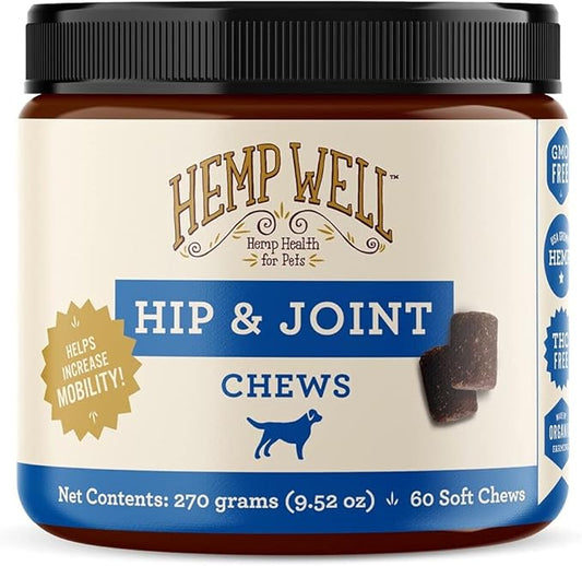 Hemp Well Hip and Joint Soft Chews  Supports Mobility and Promotes Healthy HIPS and Joints for Dogs, Organically Sourced (60 Count)