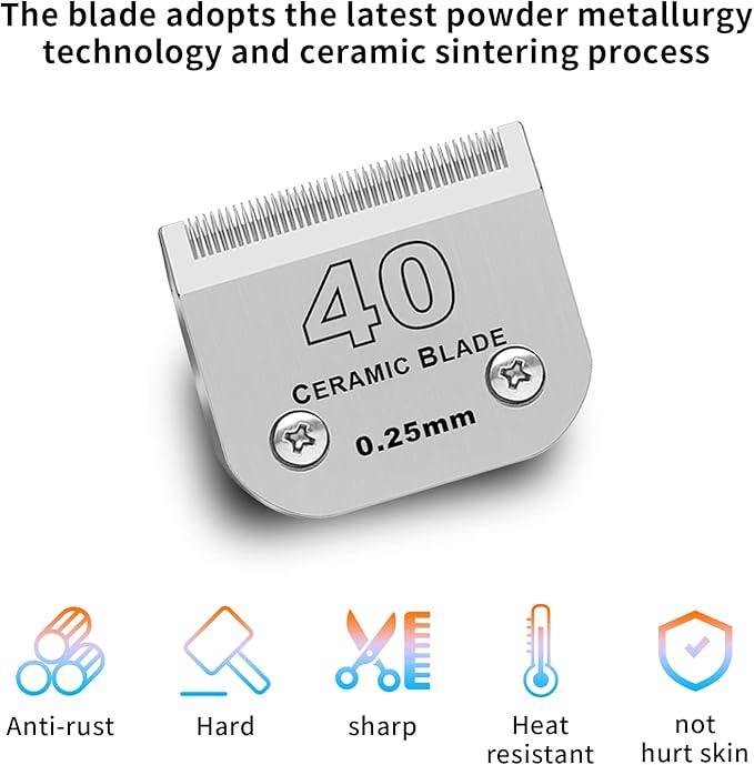 3 Pack 40# Detachable Pet Dog Grooming Ceramic Blades,Compatible with Andis,Oster A5,Wahl KM-10 Series,Size #40 Blade 1/100-Inch 0.25MM Cut Length