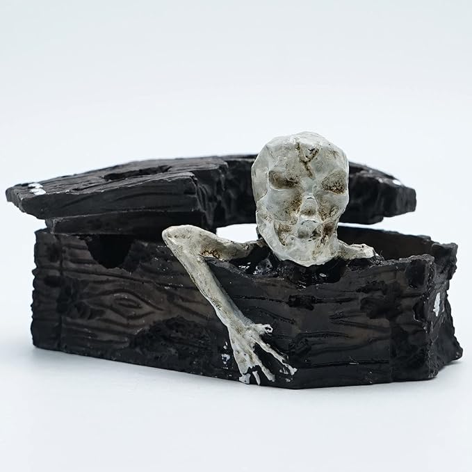 Skull Aquarium Fish Reptile Tank Decoration Resin Cave House Skeleton Small Pet Decorative Landscape Terrarium Ornament Halloween Décor for Snake Lizard Spider Tanks