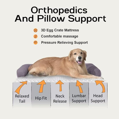Orthopedic Large Dog Bed Washable, Orthopedic Dog Bed with Washable Removable Cover, XLarge Orthopedic Dog Beds for Large Dogs, Waterproof Pet Beds and Non-Slip Bottom, Extra Purple Large Dog Bed
