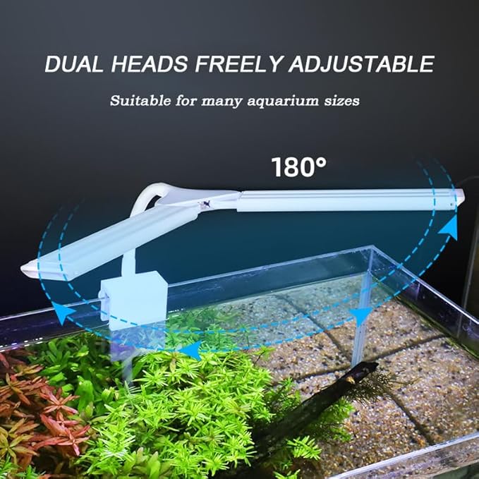 LED Aquarium Light Full Spectrum Clip Fish Tank Light Plants Light 360° Adjustable 2 Light Bar Super-Bright 6W Suitable for 10-30 Gal Fish Tank