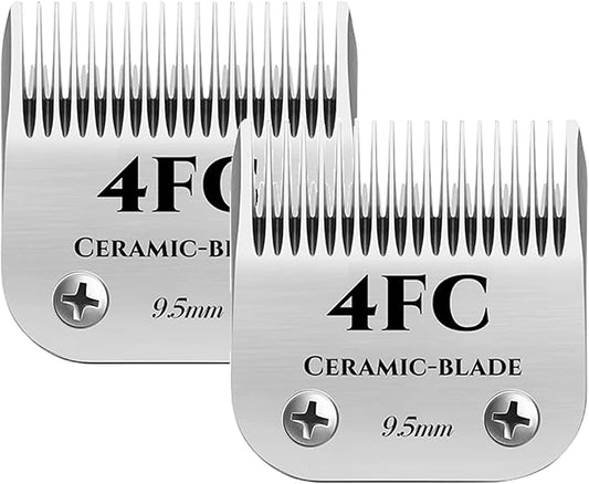AIJALY 2pcs 4FC Blades Detachable Dog Grooming Ceramic Blades Compatible with Andis Dog Clippersï¼_eplacement Blade Compatible with Wahl/Oster A5, KM Series Clippers,Size 4FC Cut Length 3/8"(9.5mm)