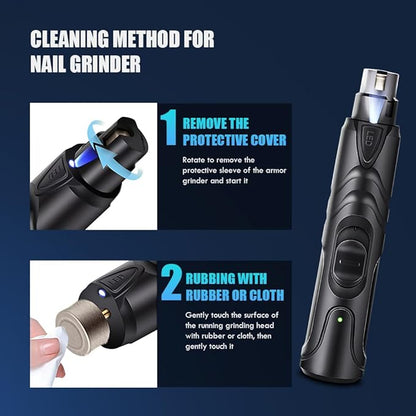 Dog Nail Grinder with LED Light, 2 Speeds Pet Dog Cat Nail Trimmers and Nail Clippers Set Low-Noise Rechargeable Pet Nail Grinder with 2 Grinding Wheels for Large Medium Small Animal Nail Care