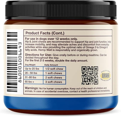 Hemp Well Hip and Joint Soft Chews  Supports Mobility and Promotes Healthy HIPS and Joints for Dogs, Organically Sourced (60 Count)