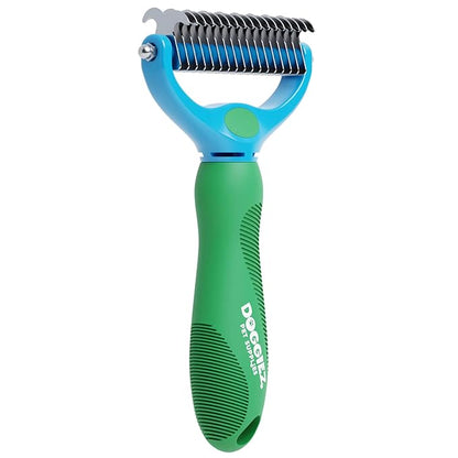 Dog and Cat Dematting and Deshedding Tool - Double Sided Undercoat Rake Comb & Detangler - Cat Brush Dog Shedding Brush for Matted Hair, Long Fur and Shedding Coat Grooming
