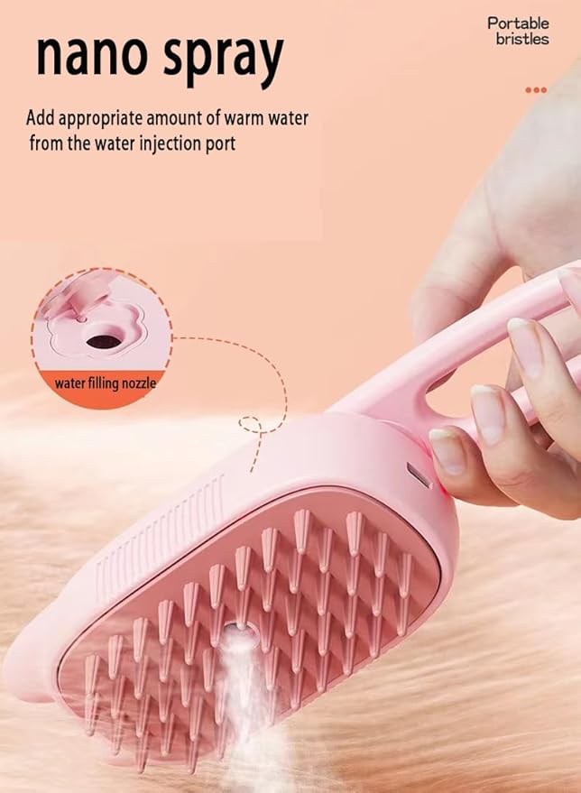 Steam Cat Brush Dog Brush for Shedding Rechargeable Cat Brush Unique Pet Brush The Handle Can be Rotated 360° (pink)