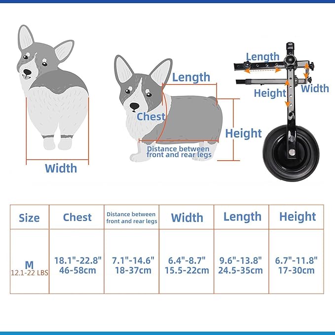 Dog Wheelchair for Back Legs, Dog Wheelchair Cart, Doggy/cat Wheelchair with Disabled Hind Legs Walking, Mobility Aids for Small Pets Hind Limbs, Dog Carts with Wheels, Light Weight