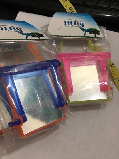 2 Bird Cage Hanging Mirrored Small Swing Perch Toys Parakeet Budgie Canary Standing Toy Glass Mirror, Plastic Perch