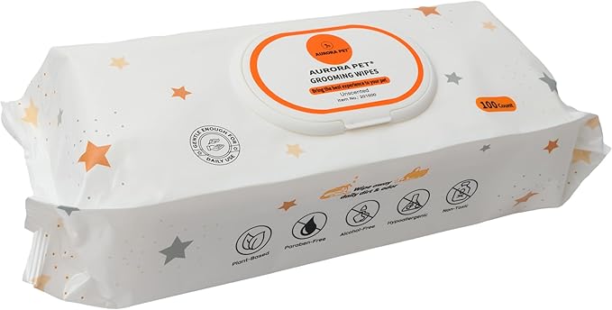 Aurora Pet Wipes – 100% Natural, Plant-Based Hypoallergenic Grooming Wipes for Dogs & Cats – Extra-Durable, Large & Thick for Effortless Cleaning (Unscented, 100 Count)