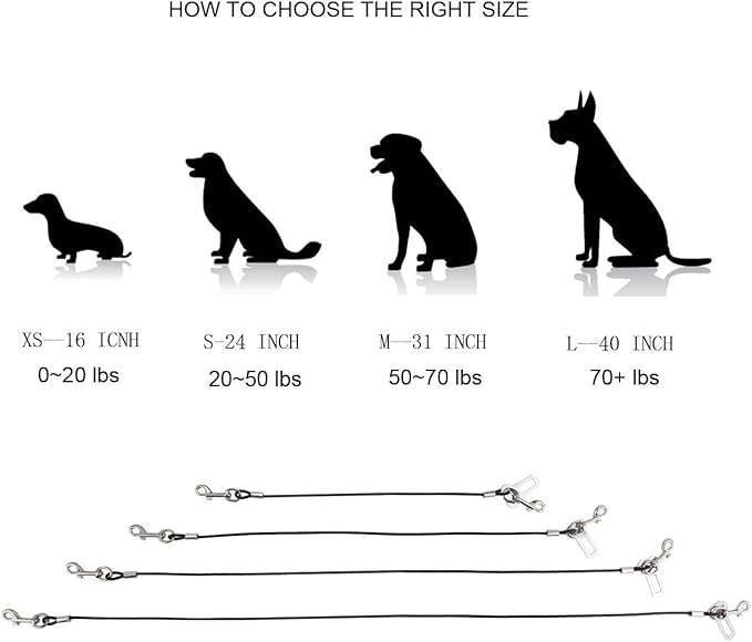 Dog Leash for Car, Stainless Steel Cable Chew Proof Dog Tetherï¼_et Vehicle Restraint Tetherï¼_og Lead with Double Clip Buckle Latch (40 inch)