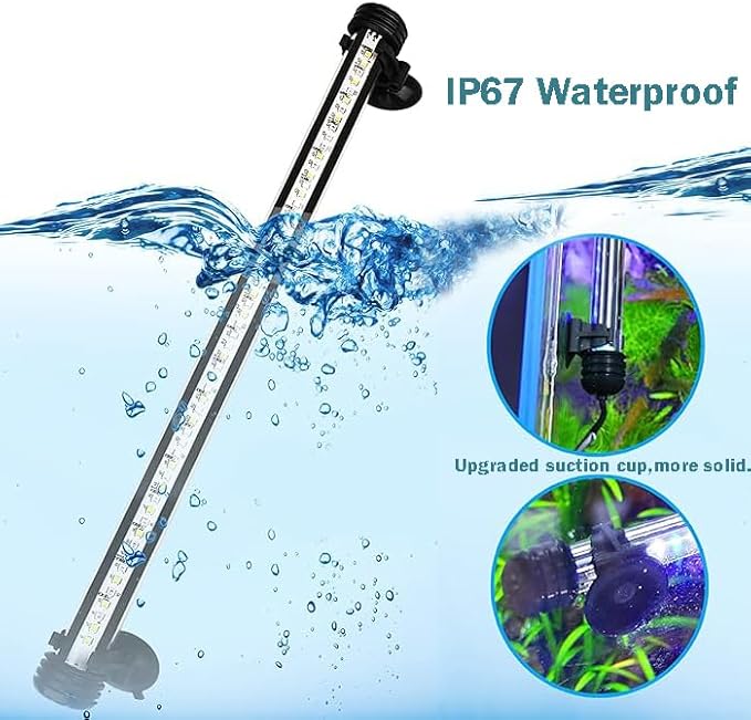Submersible Aquarium Light Underwater Fish Tank Light with Timer Auto On/Off, LED Aquarium Light Bar 3 Light Modes Dimmer Adjustable Brightness,19.3inch (with Timer&dimmer)