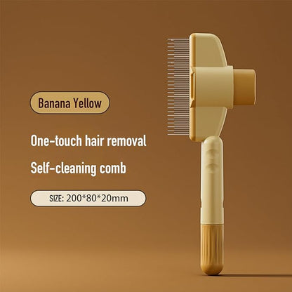 Pet Brush, Hair Grooming Brush Removal Comb, Cat Dog Brush for Massaging and Cleaning Shedding, Multifunctional with Release Button, Yellow