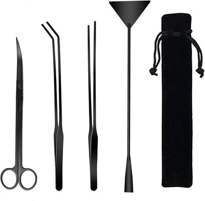 Aquarium Scissor Tweezers Spatula Tool - 4 in 1 Stainless Steel Aquatic Plants Aquascaping Tools Set for Fish Starter Kits & Aquariums Tank(Black)