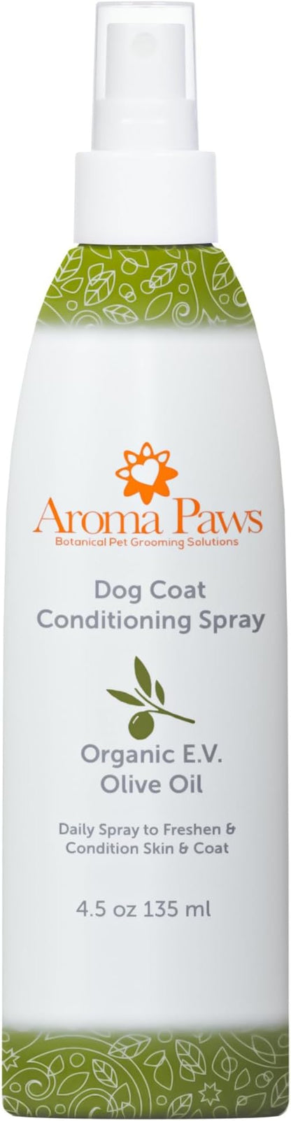 Scented Dog Coat Spray – Cleansing, Conditioning, Moisturizing – Toxin Free – Aromatic Grooming Puppy Spray – Loosens Knots, Tangles – 4.5 oz., Dog Coat Olive Oil Detangling Spray