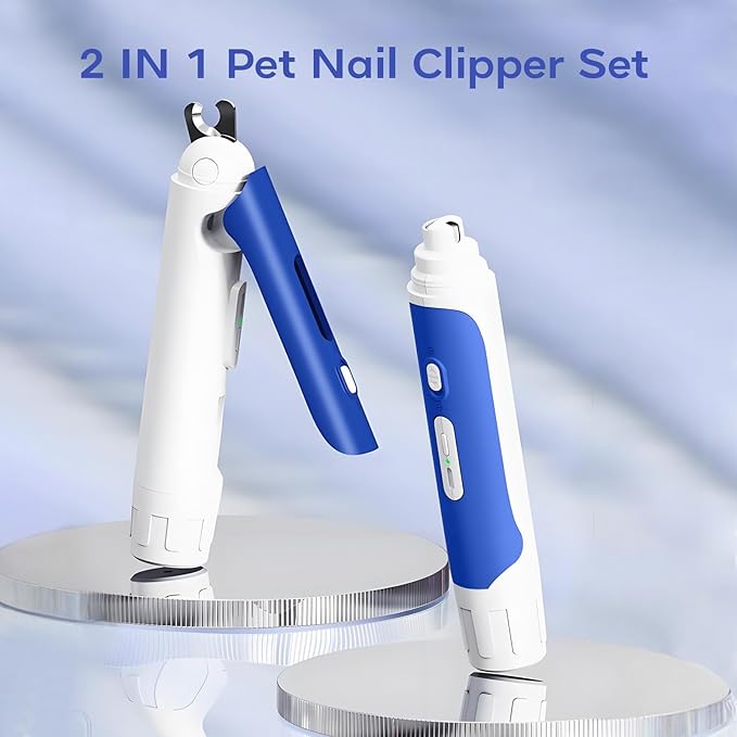 2 in 1 Dog Nail Grinder & Dog Nail Clippers Trimmers with LED Light, 3-Speed Pet Nail Clippers for Small Medium Large Dogs Cats, Dog Nail Grinder Set Quiet & Safety