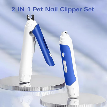 2 in 1 Dog Nail Grinder & Dog Nail Clippers Trimmers with LED Light, 3-Speed Pet Nail Clippers for Small Medium Large Dogs Cats, Dog Nail Grinder Set Quiet & Safety