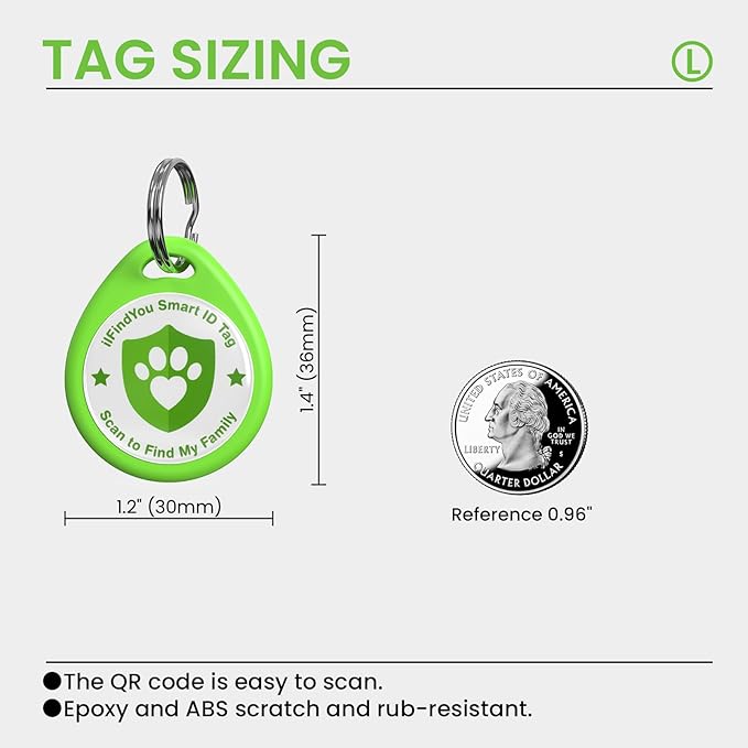 Dog Tags Personalized, QR Code Pet ID Tags for Dog Collar, Online Profile, Scan Location Alerts, Green