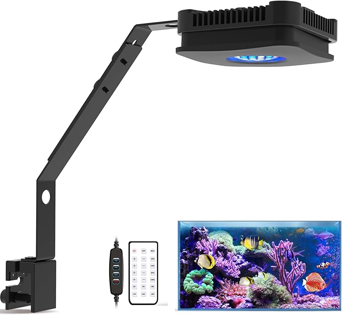 Lominie LED Aquarium Light Saltwater Aquarium Lamp 30W Full Spectrum with Remote Dimmable Nano Coral Reef Light for Fish Tank with Bracket