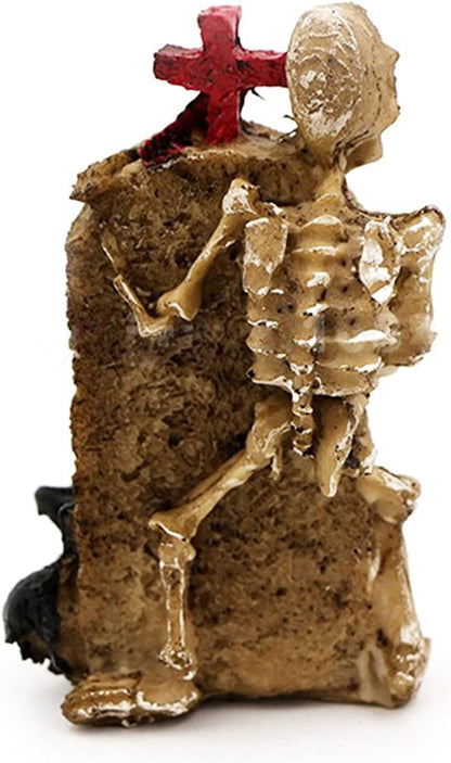 Skull Aquarium Betta Fish Tank Gravestone Death Halloween Decorations Statues Figurine Sculpture Reptile Turtle Lizard Tanks Terrarium Devil RIP Décor Ornament Pet