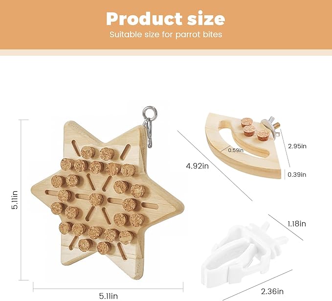 Bird Chew Toy – Wooden Foraging Puzzle Toy with Cork Stoppers, Hanging Bird Cage Toy for Parrots, Conures, Budgies, Cockatiels, Macaws, Finches, and Small to Medium Birds(Snowflake)