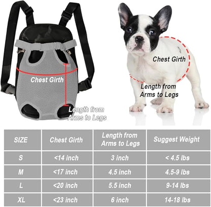 FEimaX Dog Carrier Backpack Pet Legs Out Front Cat Travel Bag, Adjustable Puppy Backpacks Carriers Hands-Free for Small Medium Dogs Cats Hiking Traveling Camping Daily Walking (Large, Grey)