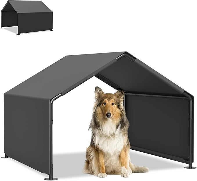 Dog Shade Shelter Outdoor, 4'x4'x3' Extra Large Dog Tent Outdoor, Dog Shade for Outside with Waterproof Roof, Grey Sun Rain Cover for Pet Cat Goat Pig Small Animals and Livestock