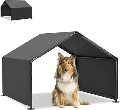 Dog Shade Shelter Outdoor, 4'x4'x3' Extra Large Dog Tent Outdoor, Dog Shade for Outside with Waterproof Roof, Grey Sun Rain Cover for Pet Cat Goat Pig Small Animals and Livestock